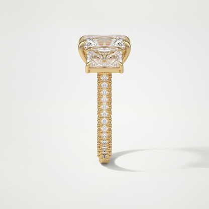 Radiant 3 Stone & Pave Moissanite Engagement Ring – 3.51 CT Lab-Created Brilliance in 10K/14K/18K Gold