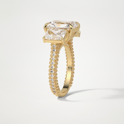 Radiant 3 Stone & Pave Moissanite Engagement Ring – 3.51 CT Lab-Created Brilliance in 10K/14K/18K Gold