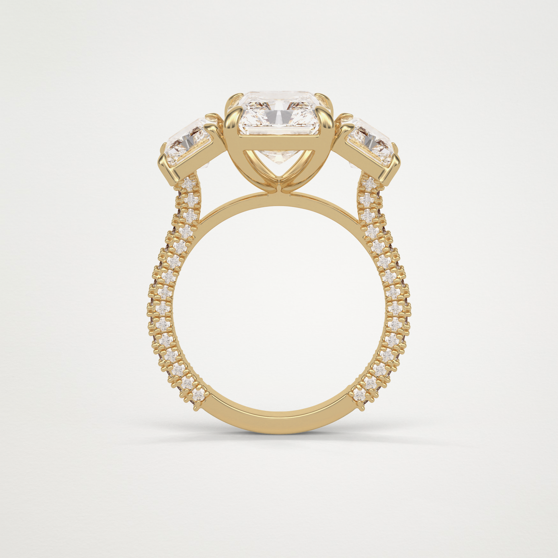 Radiant 3 Stone & Pave Moissanite Engagement Ring – 3.51 CT Lab-Created Brilliance in 10K/14K/18K Gold