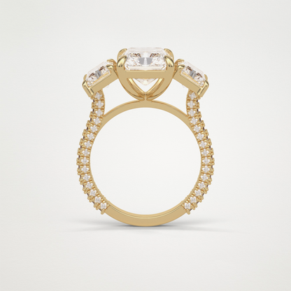 Radiant 3 Stone & Pave Moissanite Engagement Ring – 3.51 CT Lab-Created Brilliance in 10K/14K/18K Gold