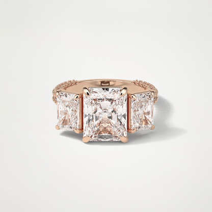 Radiant 3 Stone & Pave Moissanite Engagement Ring – 3.51 CT Lab-Created Brilliance in 10K/14K/18K Gold