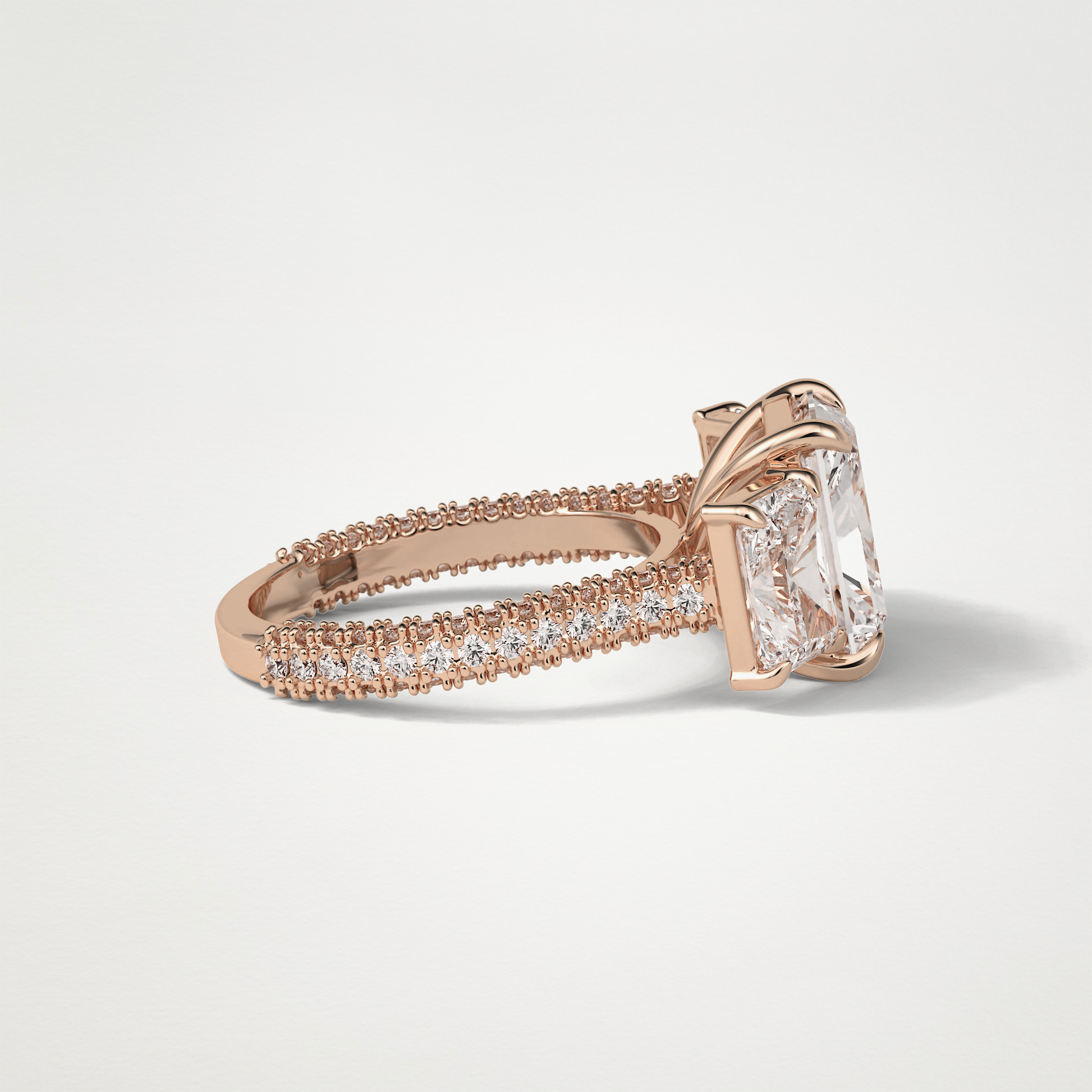 Radiant 3 Stone & Pave Moissanite Engagement Ring – 3.51 CT Lab-Created Brilliance in 10K/14K/18K Gold
