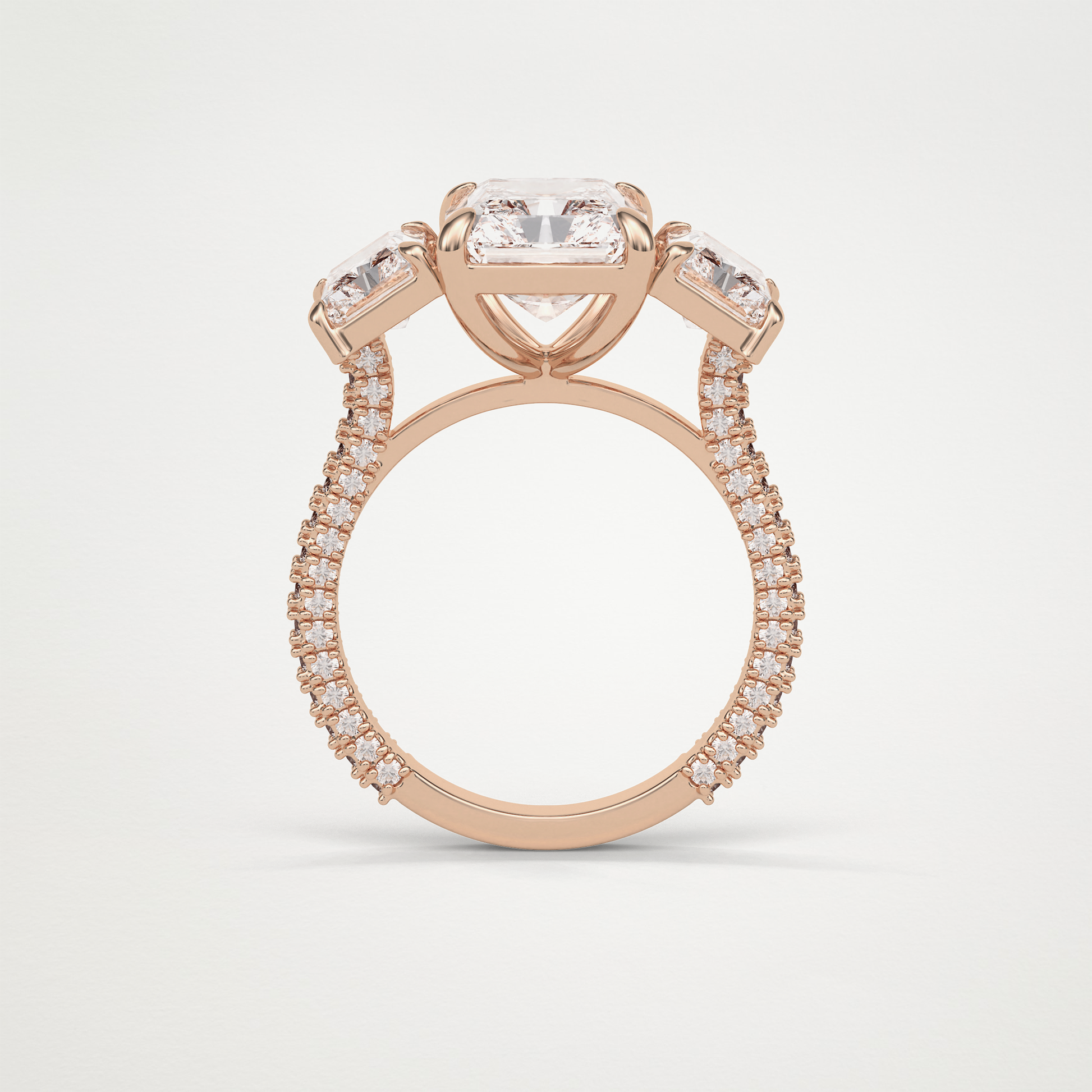 Radiant 3 Stone & Pave Moissanite Engagement Ring – 3.51 CT Lab-Created Brilliance in 10K/14K/18K Gold