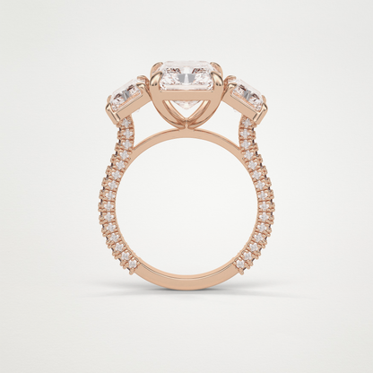 Radiant 3 Stone & Pave Moissanite Engagement Ring – 3.51 CT Lab-Created Brilliance in 10K/14K/18K Gold
