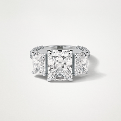 Radiant 3 Stone & Pave Moissanite Engagement Ring – 3.51 CT Lab-Created Brilliance in 10K/14K/18K Gold