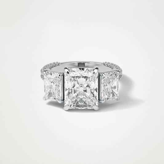 Radiant 3 Stone & Pave Moissanite Engagement Ring – 3.51 CT Lab-Created Brilliance in 10K/14K/18K Gold
