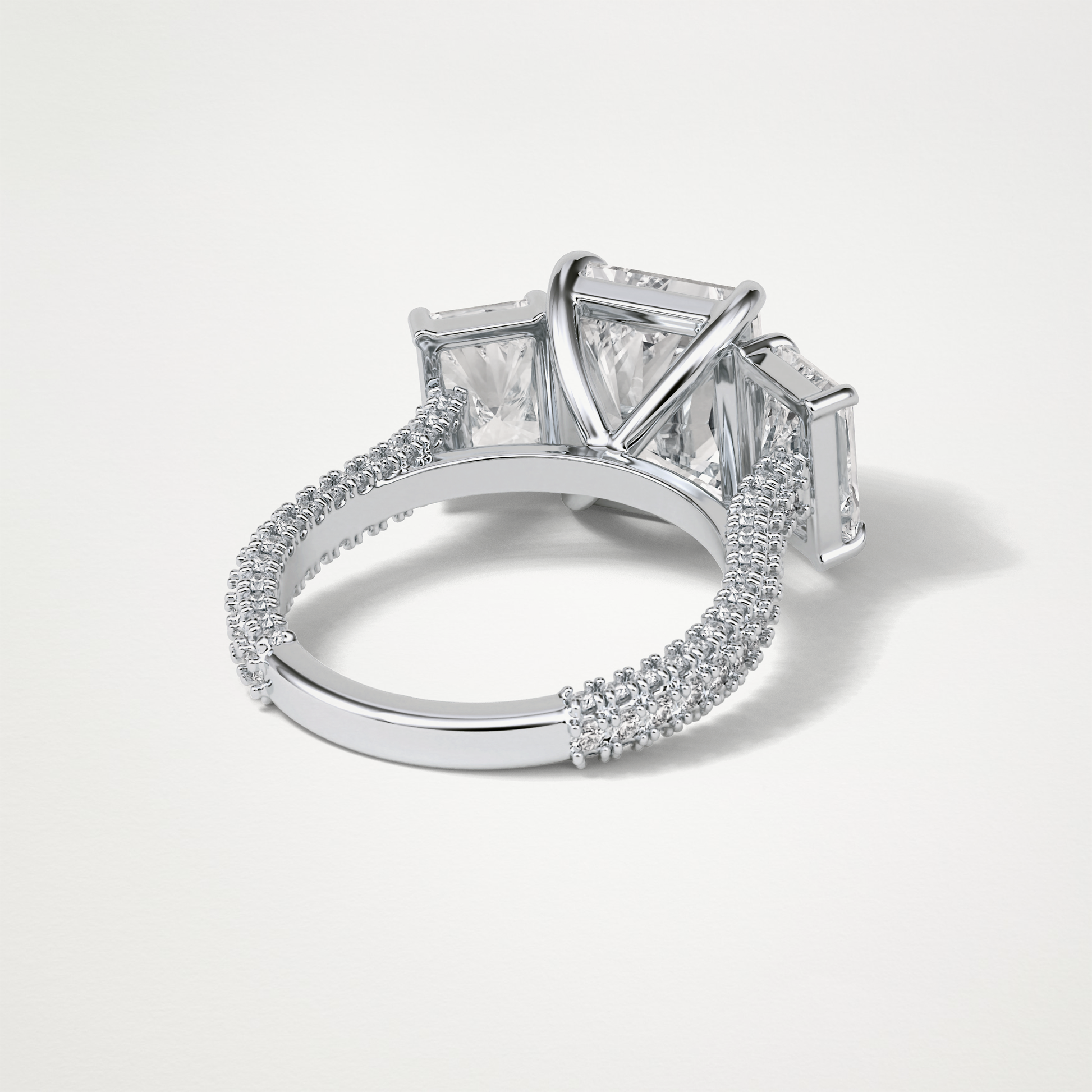 Radiant 3 Stone & Pave Moissanite Engagement Ring – 3.51 CT Lab-Created Brilliance in 10K/14K/18K Gold