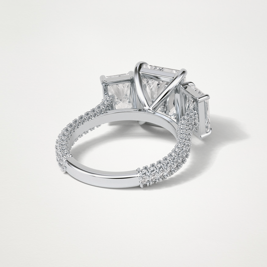 Radiant 3 Stone & Pave Moissanite Engagement Ring – 3.51 CT Lab-Created Brilliance in 10K/14K/18K Gold