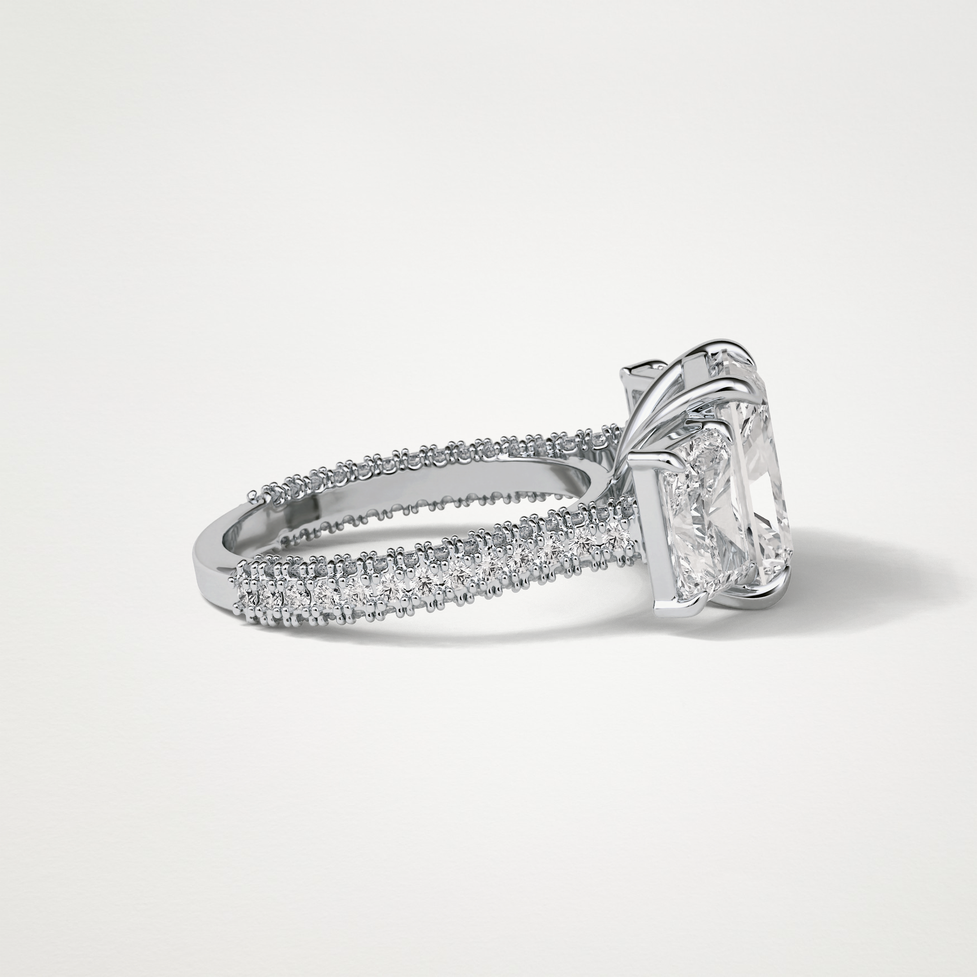 Radiant 3 Stone & Pave Moissanite Engagement Ring – 3.51 CT Lab-Created Brilliance in 10K/14K/18K Gold