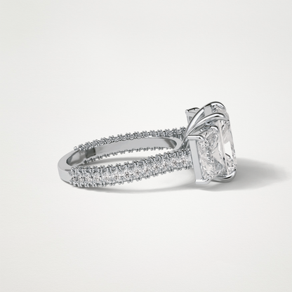 Radiant 3 Stone & Pave Moissanite Engagement Ring – 3.51 CT Lab-Created Brilliance in 10K/14K/18K Gold