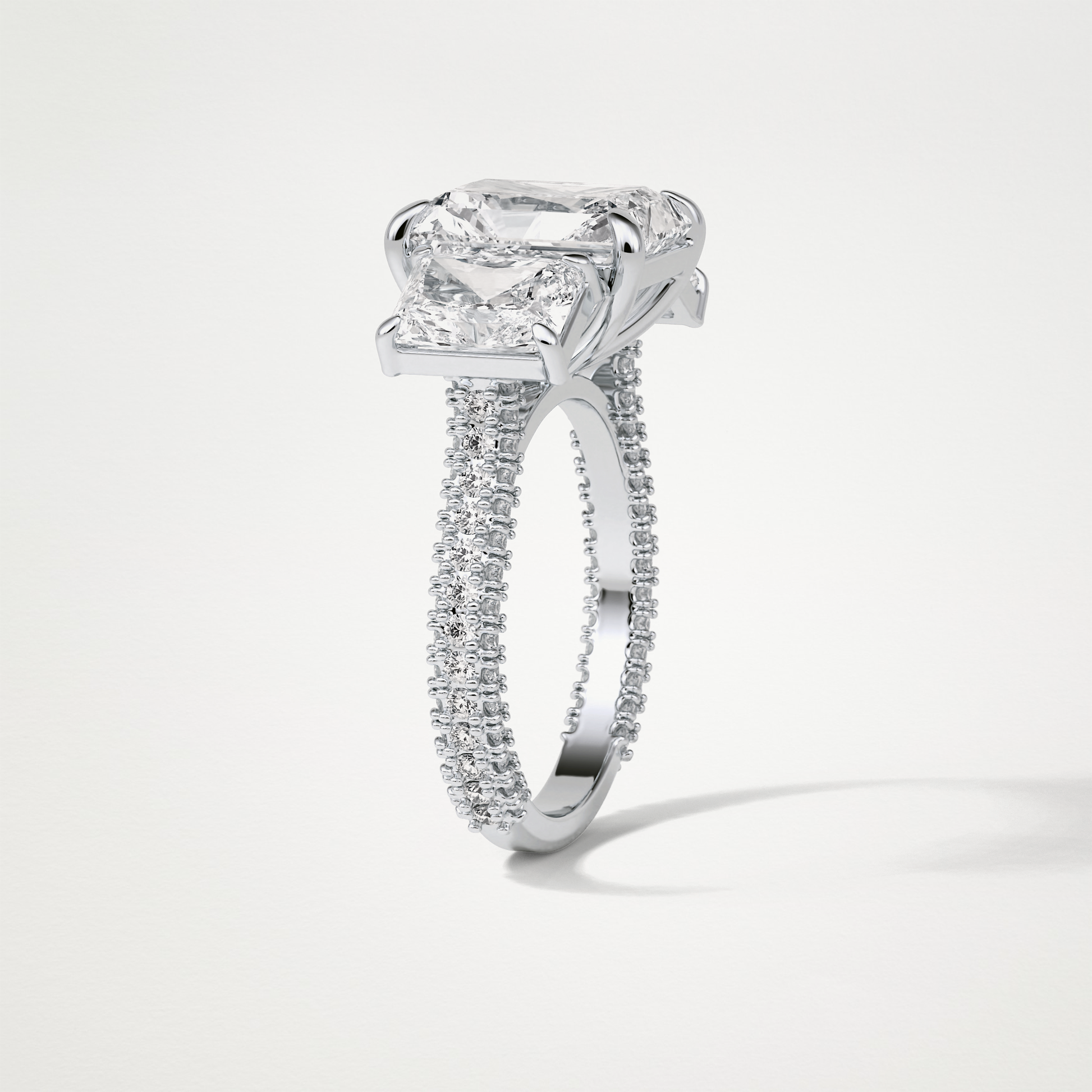 Radiant 3 Stone & Pave Moissanite Engagement Ring – 3.51 CT Lab-Created Brilliance in 10K/14K/18K Gold
