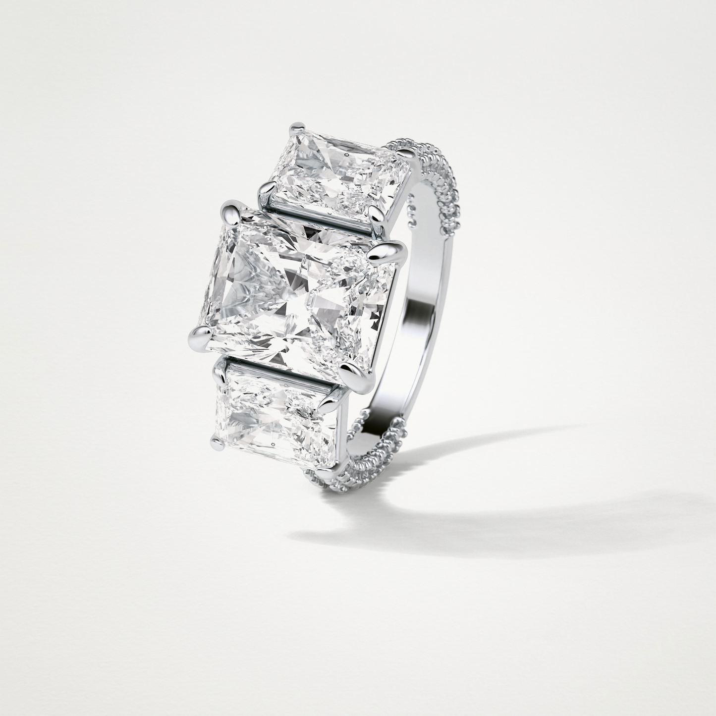 Radiant 3 Stone & Pave Moissanite Engagement Ring – 3.51 CT Lab-Created Brilliance in 10K/14K/18K Gold