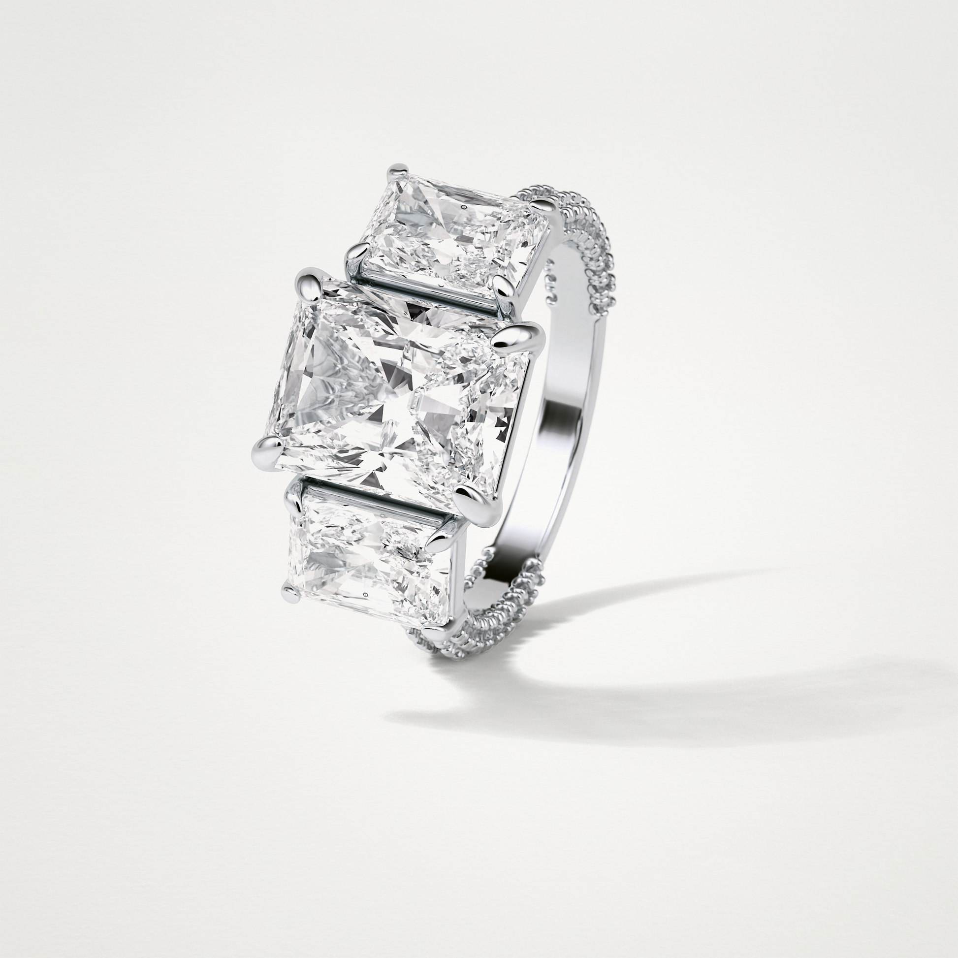 Radiant 3 Stone & Pave Moissanite Engagement Ring – 3.51 CT Lab-Created Brilliance in 10K/14K/18K Gold