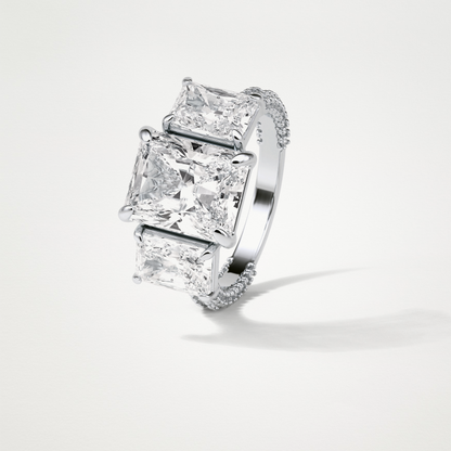 Radiant 3 Stone & Pave Moissanite Engagement Ring – 3.51 CT Lab-Created Brilliance in 10K/14K/18K Gold