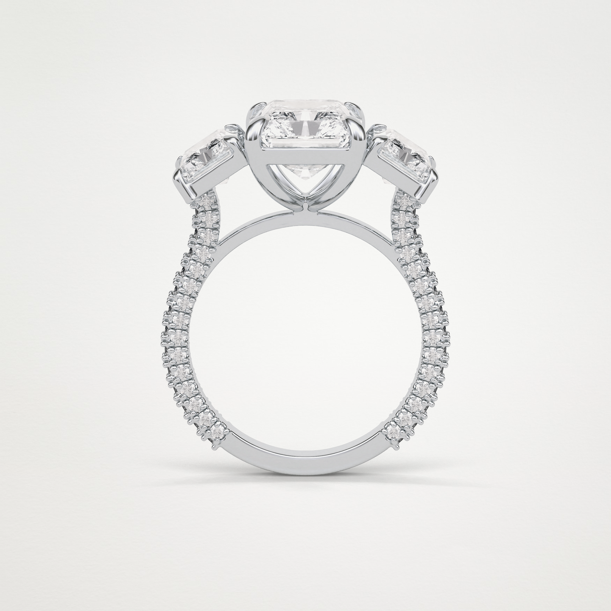 Radiant 3 Stone & Pave Moissanite Engagement Ring – 3.51 CT Lab-Created Brilliance in 10K/14K/18K Gold