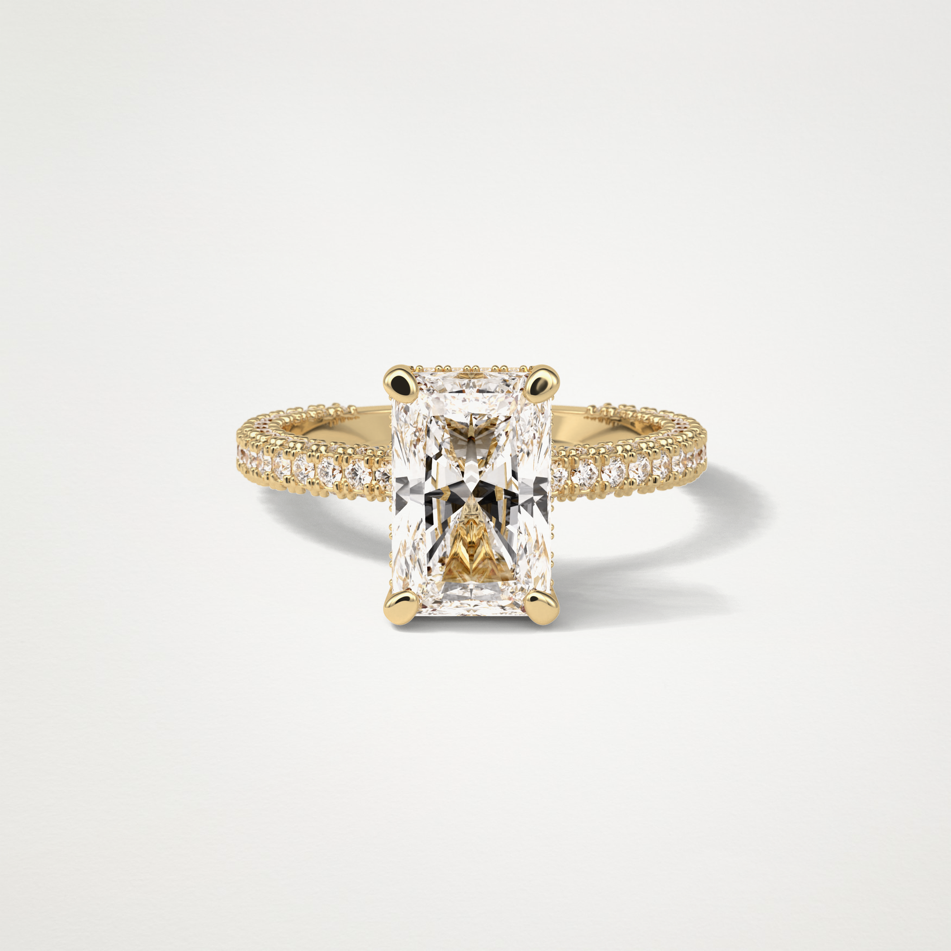 Radiant Hidden Halo & Pave Moissanite Engagement Ring – 2.6 CT Lab-Created Brilliance in 10K/14K/18K Gold