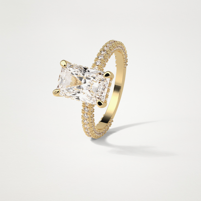 Radiant Hidden Halo & Pave Moissanite Engagement Ring – 2.6 CT Lab-Created Brilliance in 10K/14K/18K Gold