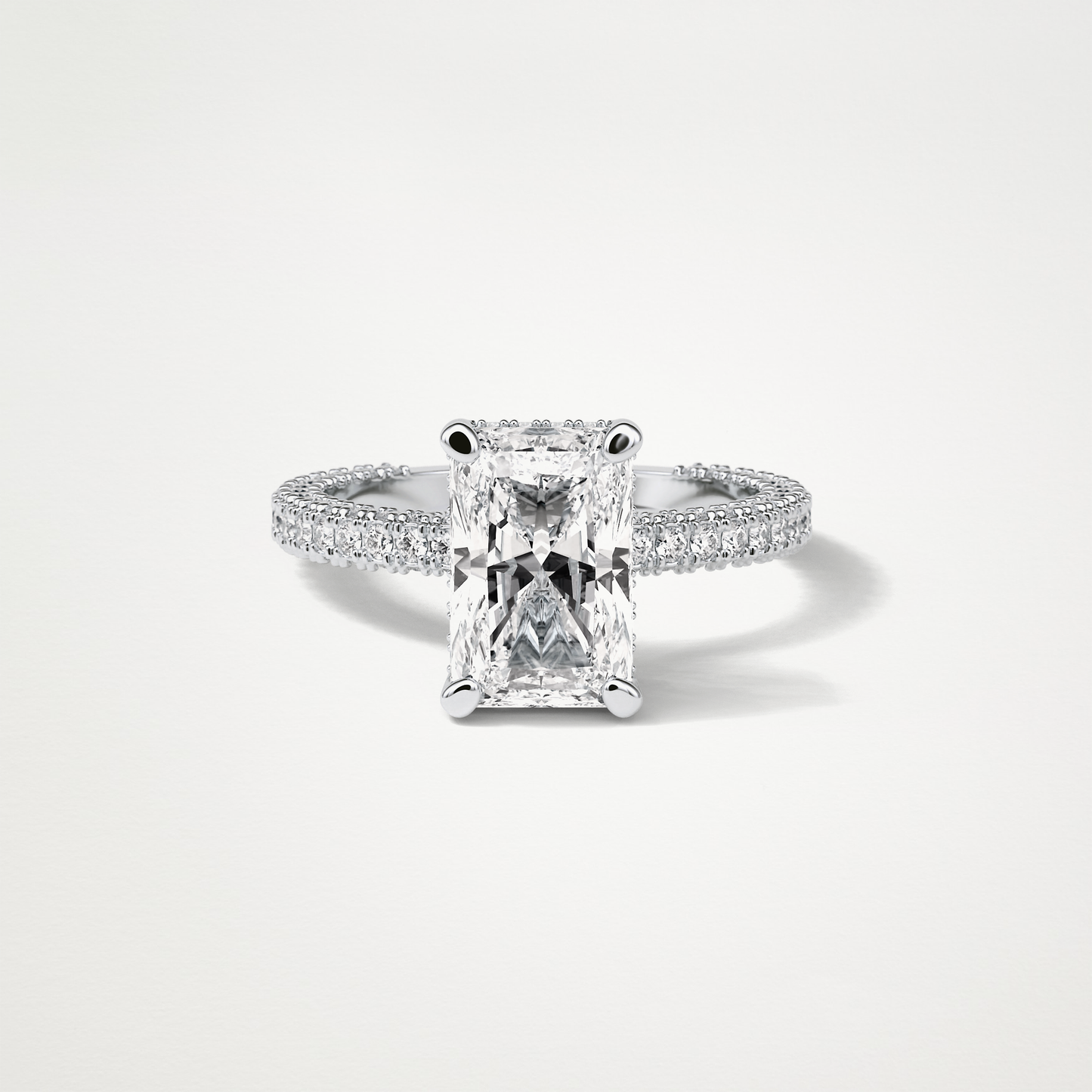 Radiant Hidden Halo & Pave Moissanite Engagement Ring – 2.6 CT Lab-Created Brilliance in 10K/14K/18K Gold
