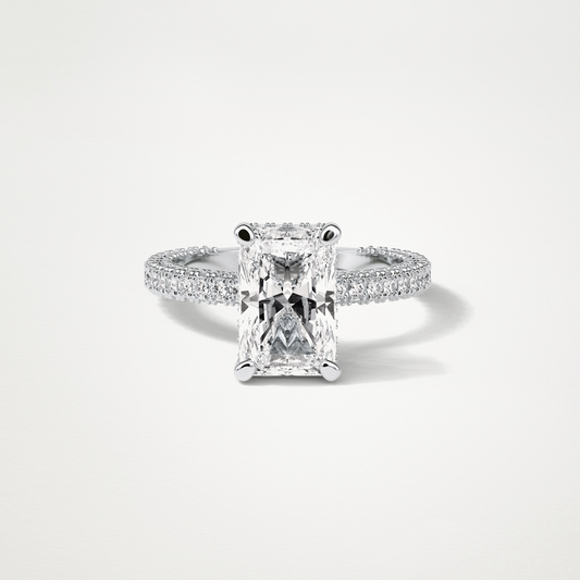 Radiant Hidden Halo & Pave Moissanite Engagement Ring – 2.6 CT Lab-Created Brilliance in 10K/14K/18K Gold