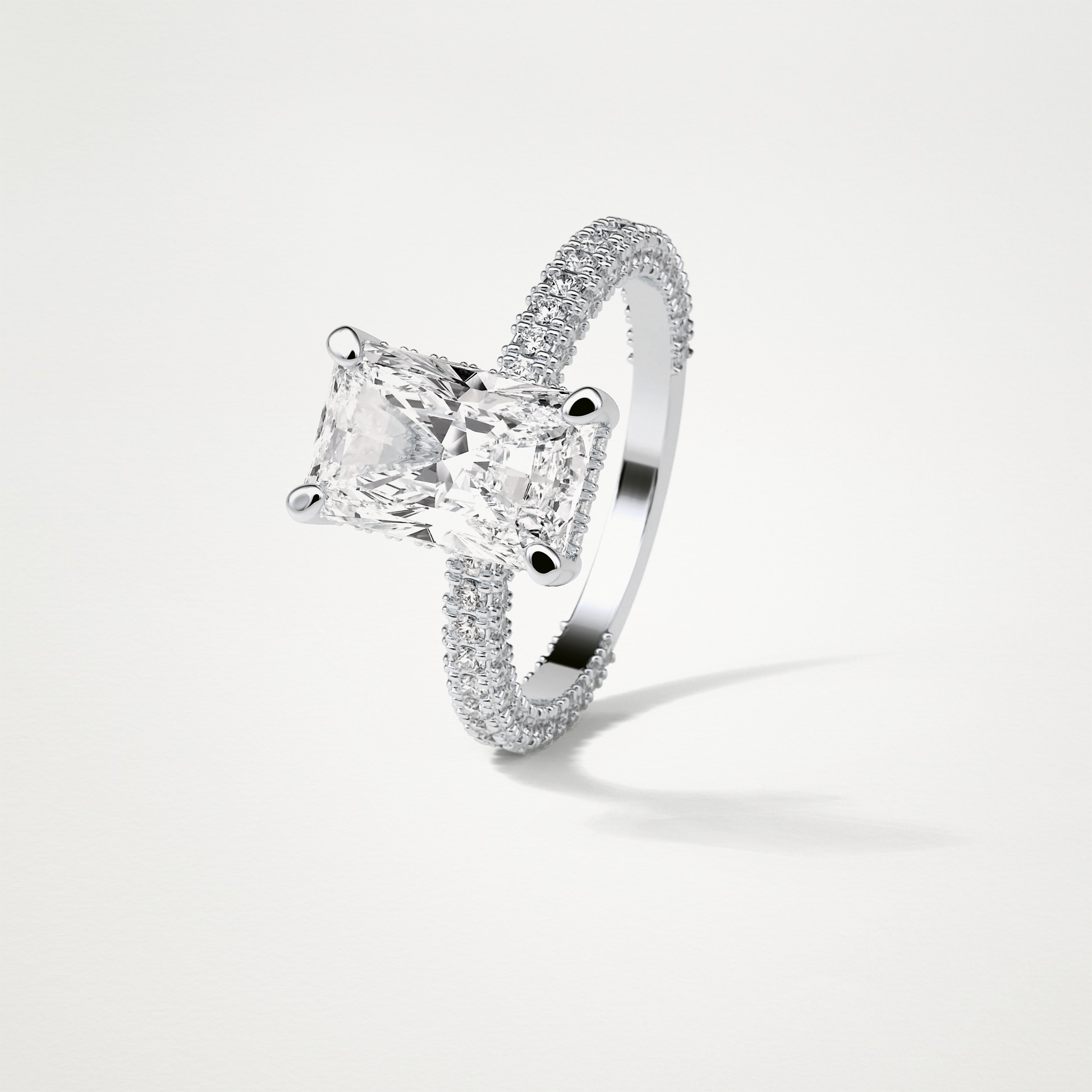 Radiant Hidden Halo & Pave Moissanite Engagement Ring – 2.6 CT Lab-Created Brilliance in 10K/14K/18K Gold
