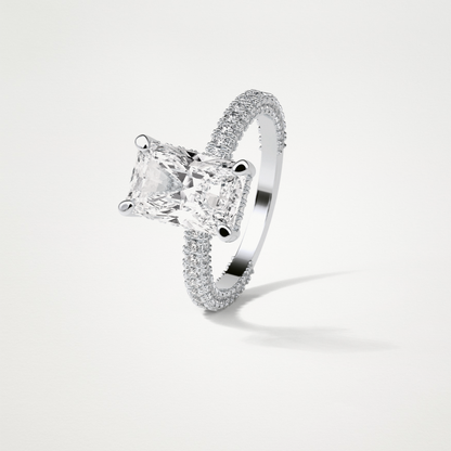 Radiant Hidden Halo & Pave Moissanite Engagement Ring – 2.6 CT Lab-Created Brilliance in 10K/14K/18K Gold