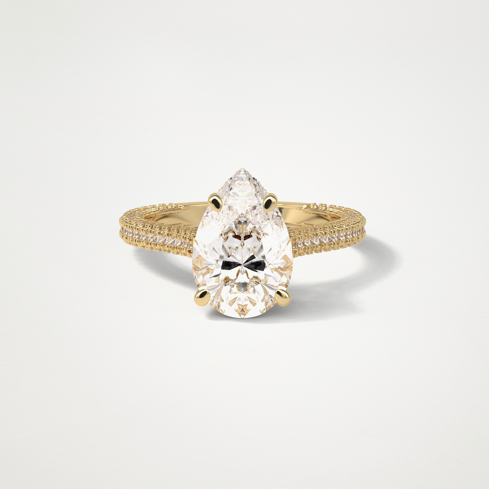 Pear Hidden Halo & Pave Moissanite Engagement Ring – 3.1 CT Lab-Created Brilliance in 10K/14K/18K Gold