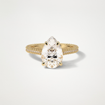 Pear Hidden Halo & Pave Moissanite Engagement Ring – 3.1 CT Lab-Created Brilliance in 10K/14K/18K Gold