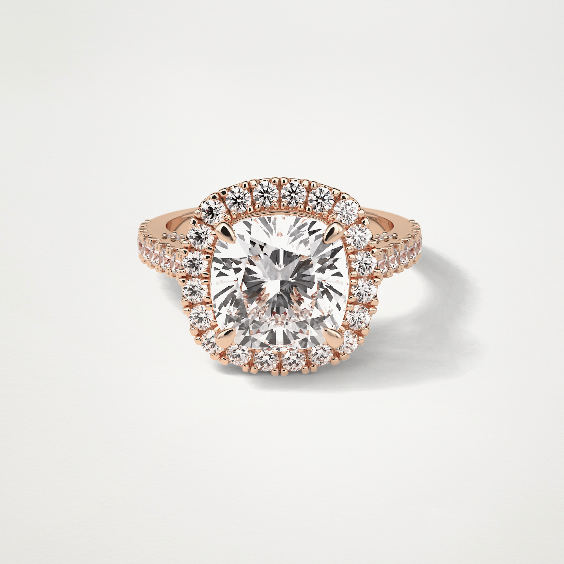 Cushion Halo & Pave Moissanite Engagement Ring – 4 CT Lab-Created Brilliance in 10K/14K/18K Gold )