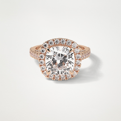 Cushion Halo & Pave Moissanite Engagement Ring – 4 CT Lab-Created Brilliance in 10K/14K/18K Gold )