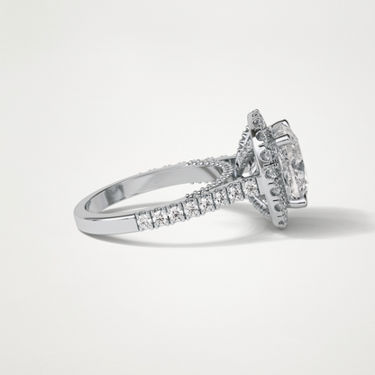 Cushion Halo & Pave Moissanite Engagement Ring – 4 CT Lab-Created Brilliance in 10K/14K/18K Gold )