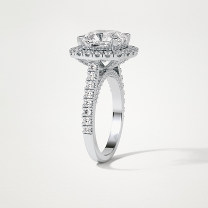 Cushion Halo & Pave Moissanite Engagement Ring – 4 CT Lab-Created Brilliance in 10K/14K/18K Gold )