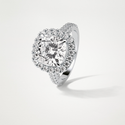Cushion Halo & Pave Moissanite Engagement Ring – 4 CT Lab-Created Brilliance in 10K/14K/18K Gold )