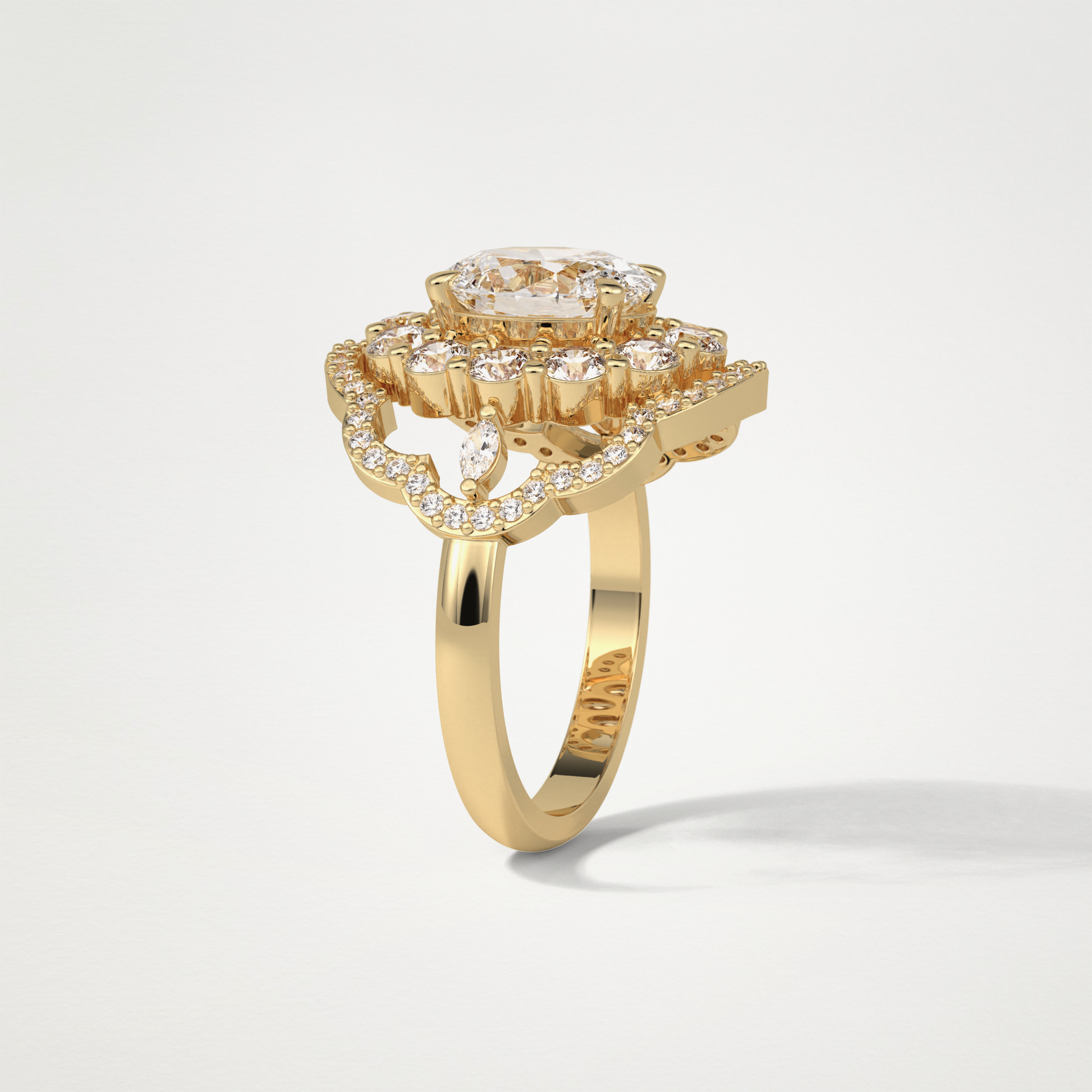 Oval Halo & Cluster Moissanite Engagement Ring – 1.91 CT Lab-Created Brilliance in 10K/14K/18K Gold