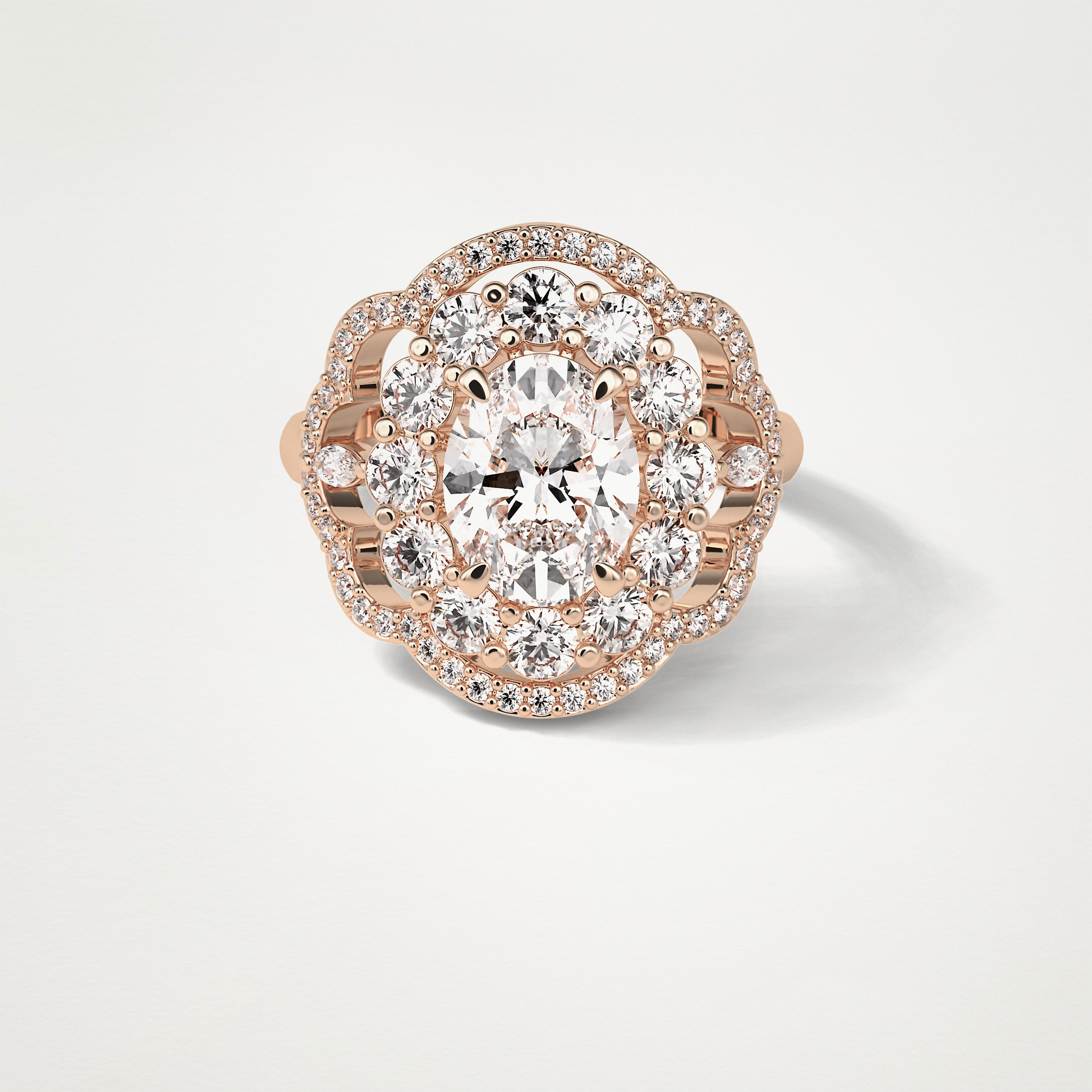 Oval Halo & Cluster Moissanite Engagement Ring – 1.91 CT Lab-Created Brilliance in 10K/14K/18K Gold
