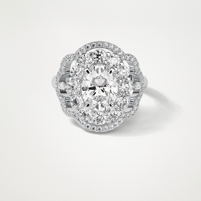 Oval Halo & Cluster Moissanite Engagement Ring – 1.91 CT Lab-Created Brilliance in 10K/14K/18K Gold