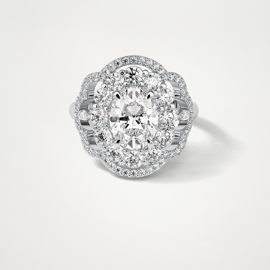 Oval Halo & Cluster Moissanite Engagement Ring – 1.91 CT Lab-Created Brilliance in 10K/14K/18K Gold