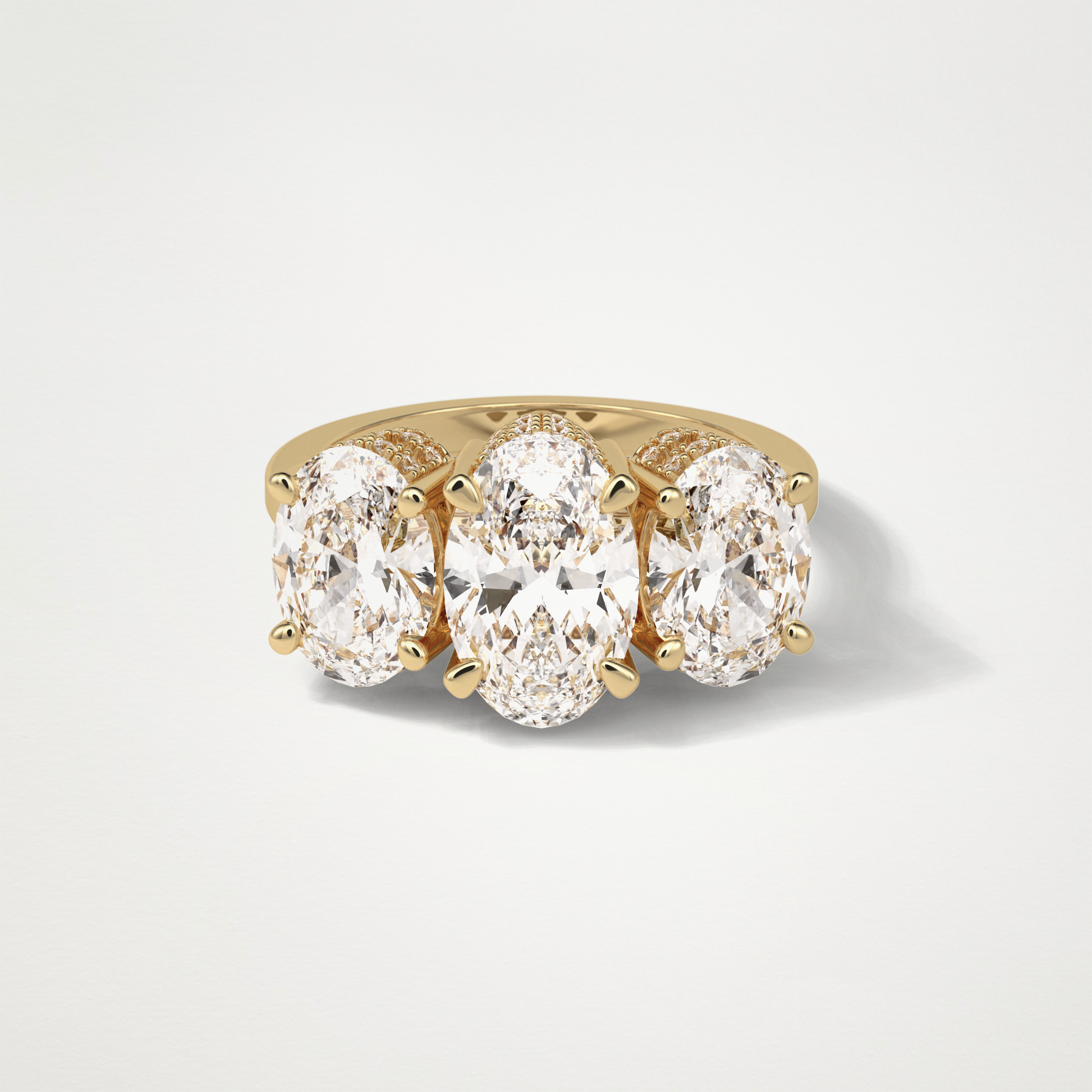 Oval Double Hidden Halo & 3 Stone Moissanite Engagement Ring – 2.35 CT Lab-Created Brilliance in 10K/14K/18K Gold