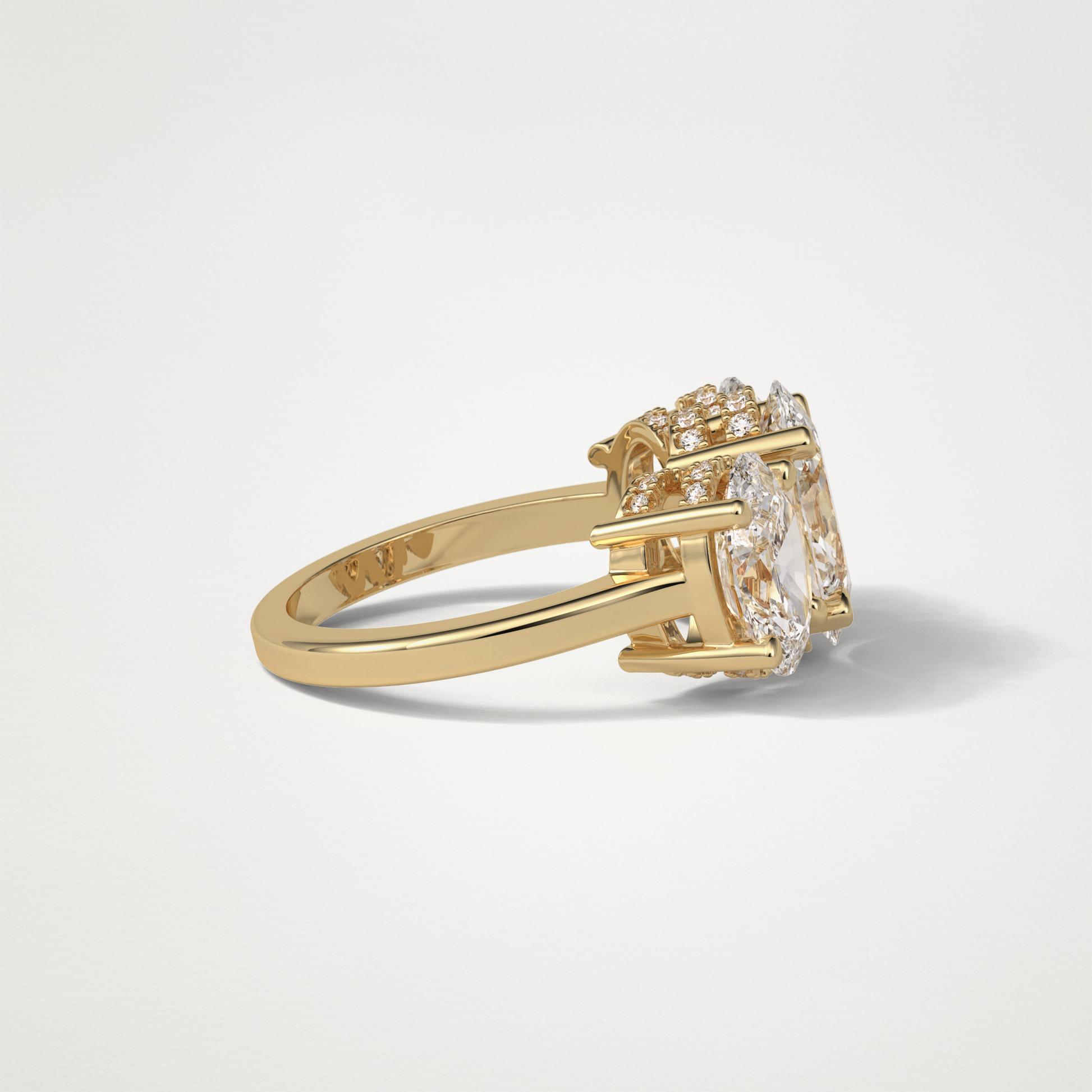 Oval Double Hidden Halo & 3 Stone Moissanite Engagement Ring – 2.35 CT Lab-Created Brilliance in 10K/14K/18K Gold