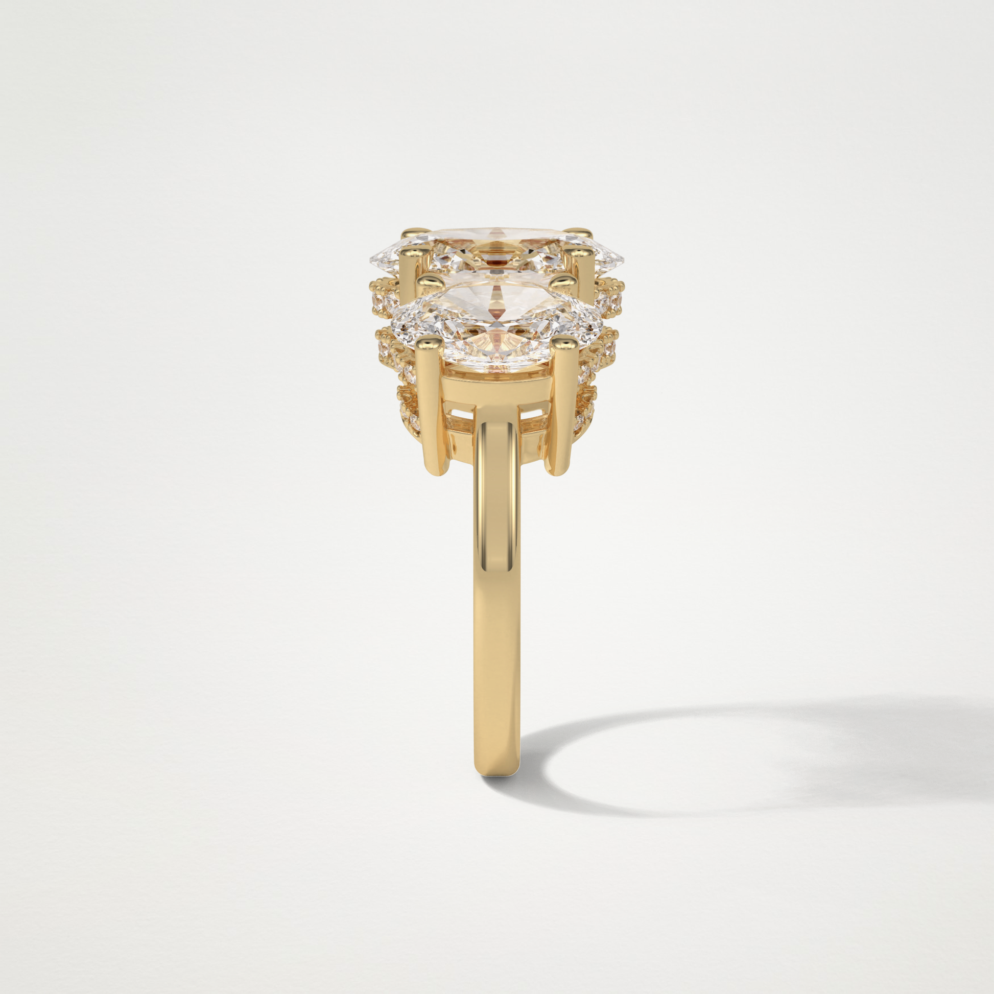 Oval Double Hidden Halo & 3 Stone Moissanite Engagement Ring – 2.35 CT Lab-Created Brilliance in 10K/14K/18K Gold