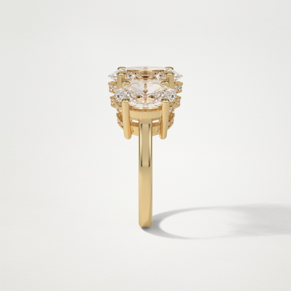 Oval Double Hidden Halo & 3 Stone Moissanite Engagement Ring – 2.35 CT Lab-Created Brilliance in 10K/14K/18K Gold