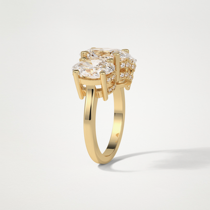 Oval Double Hidden Halo & 3 Stone Moissanite Engagement Ring – 2.35 CT Lab-Created Brilliance in 10K/14K/18K Gold