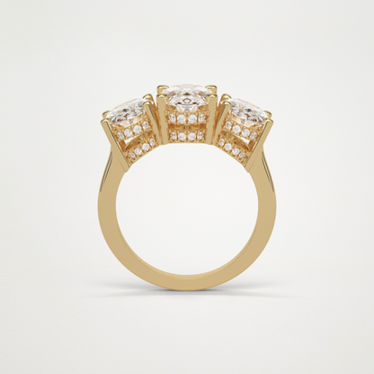 Oval Double Hidden Halo & 3 Stone Moissanite Engagement Ring – 2.35 CT Lab-Created Brilliance in 10K/14K/18K Gold