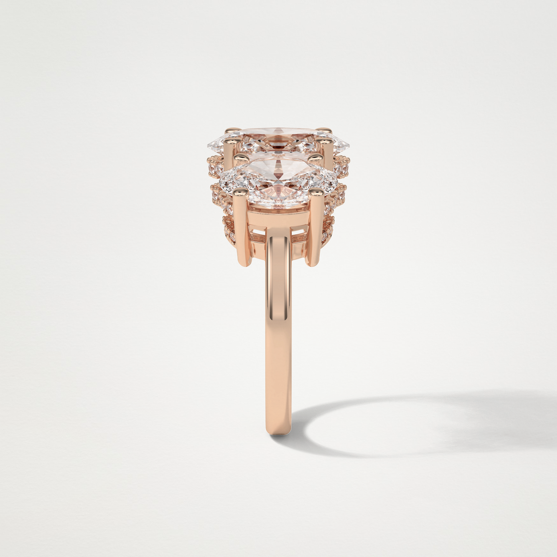 Oval Double Hidden Halo & 3 Stone Moissanite Engagement Ring – 2.35 CT Lab-Created Brilliance in 10K/14K/18K Gold