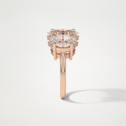 Oval Double Hidden Halo & 3 Stone Moissanite Engagement Ring – 2.35 CT Lab-Created Brilliance in 10K/14K/18K Gold