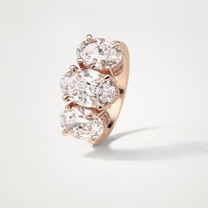 Oval Double Hidden Halo & 3 Stone Moissanite Engagement Ring – 2.35 CT Lab-Created Brilliance in 10K/14K/18K Gold