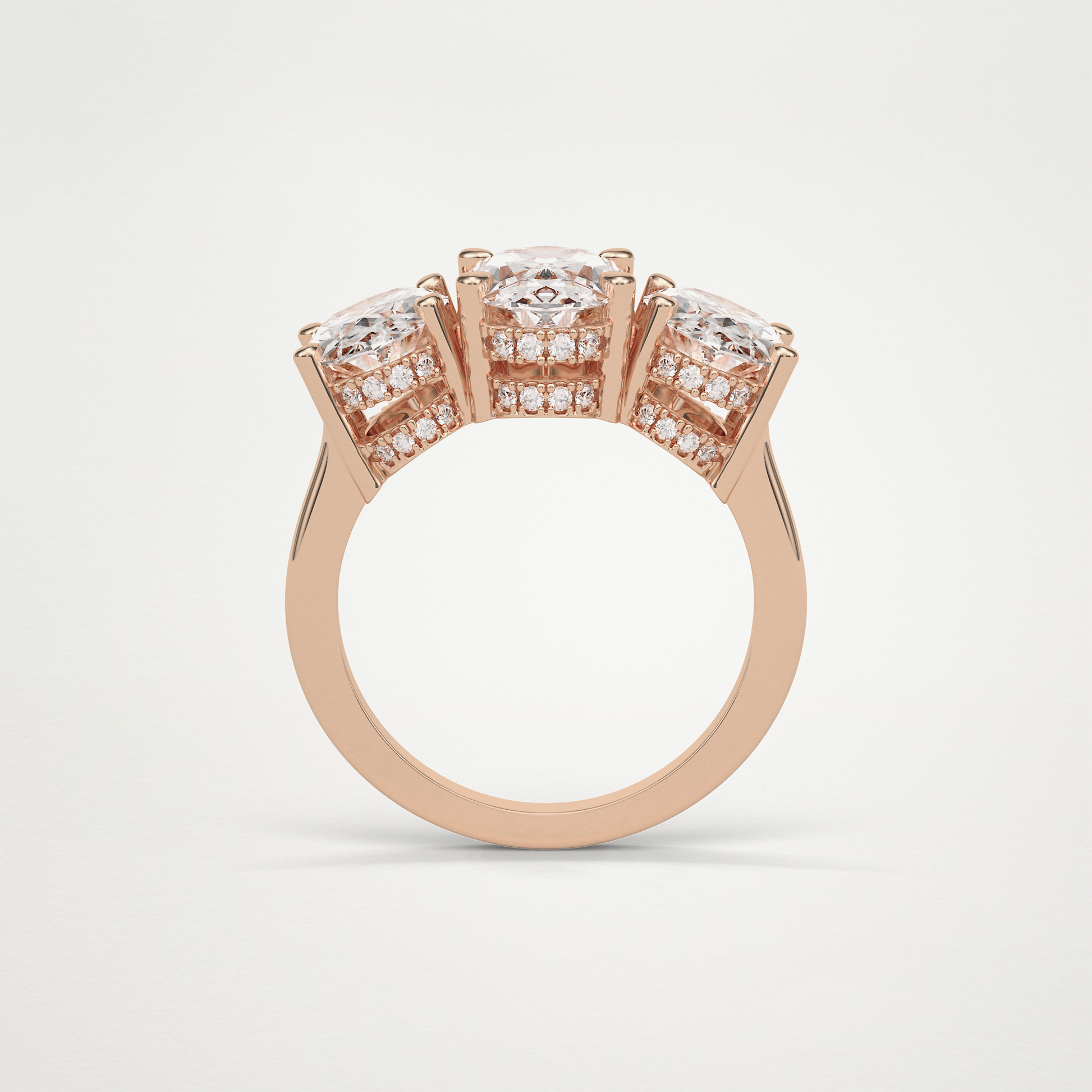 Oval Double Hidden Halo & 3 Stone Moissanite Engagement Ring – 2.35 CT Lab-Created Brilliance in 10K/14K/18K Gold