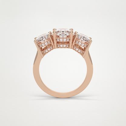 Oval Double Hidden Halo & 3 Stone Moissanite Engagement Ring – 2.35 CT Lab-Created Brilliance in 10K/14K/18K Gold