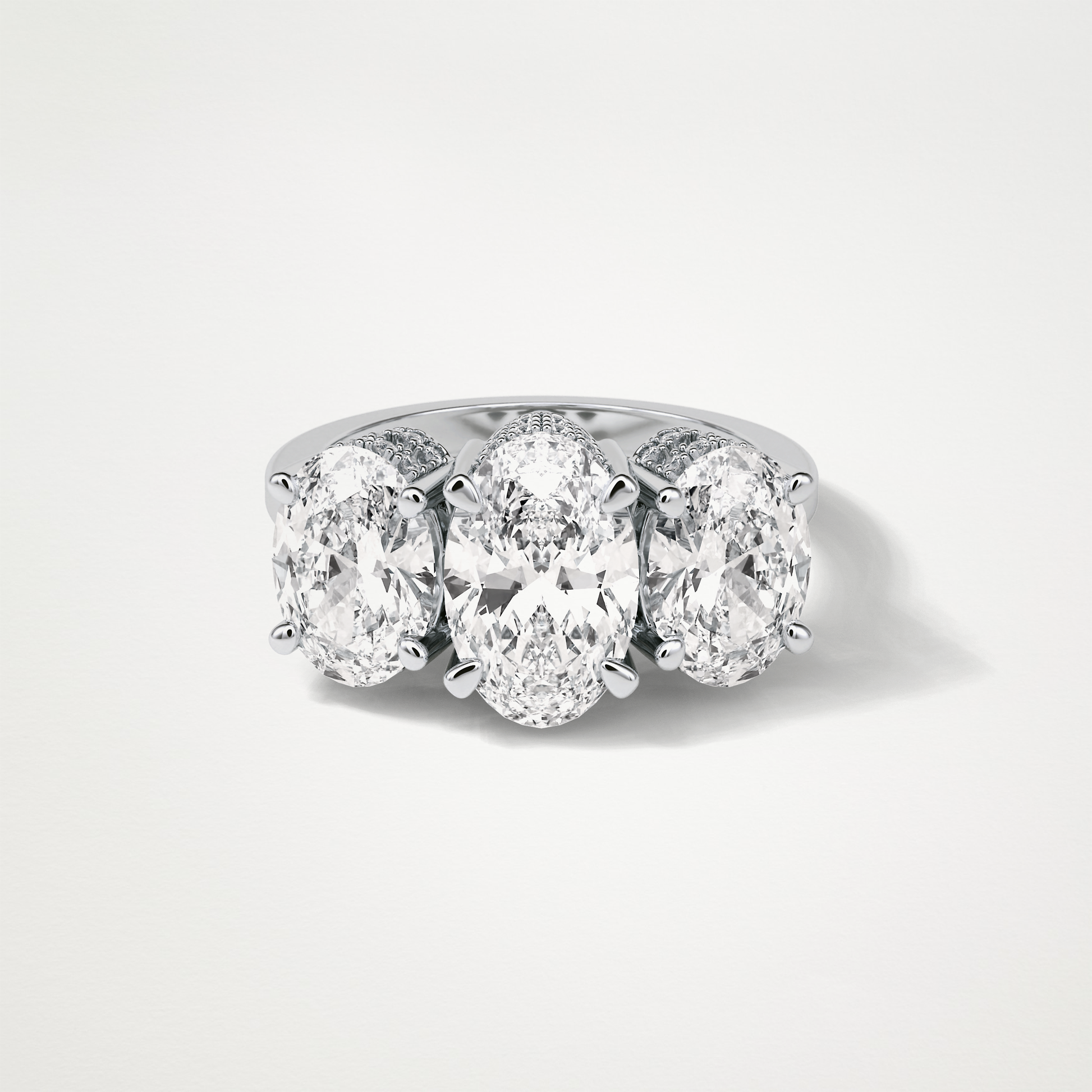 Oval Double Hidden Halo & 3 Stone Moissanite Engagement Ring – 2.35 CT Lab-Created Brilliance in 10K/14K/18K Gold