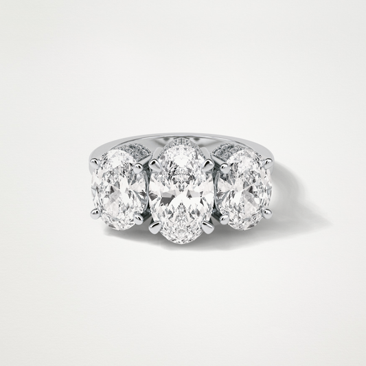 Oval Double Hidden Halo & 3 Stone Moissanite Engagement Ring – 2.35 CT Lab-Created Brilliance in 10K/14K/18K Gold