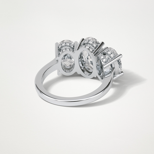 Oval Double Hidden Halo & 3 Stone Moissanite Engagement Ring – 2.35 CT Lab-Created Brilliance in 10K/14K/18K Gold